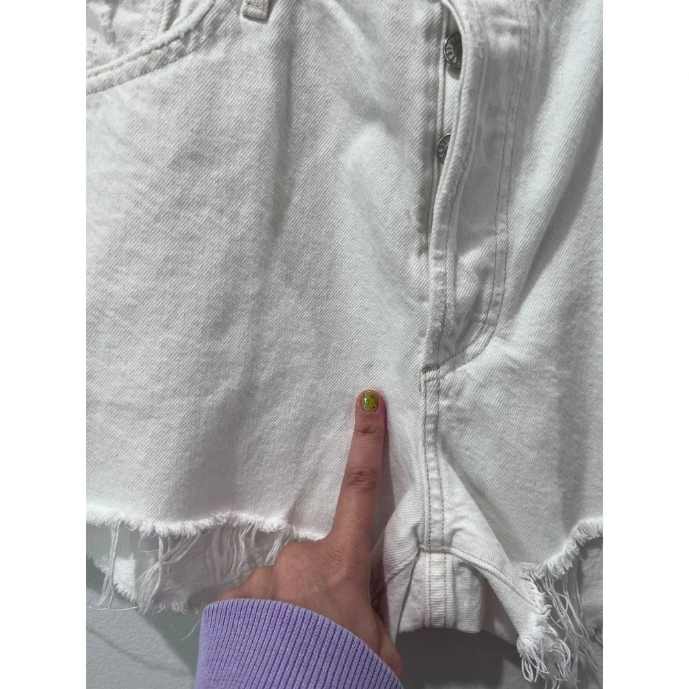 AGOLDE Parker High Rise Cut Off Denim Shorts White Size 32 Button Fly Distressed